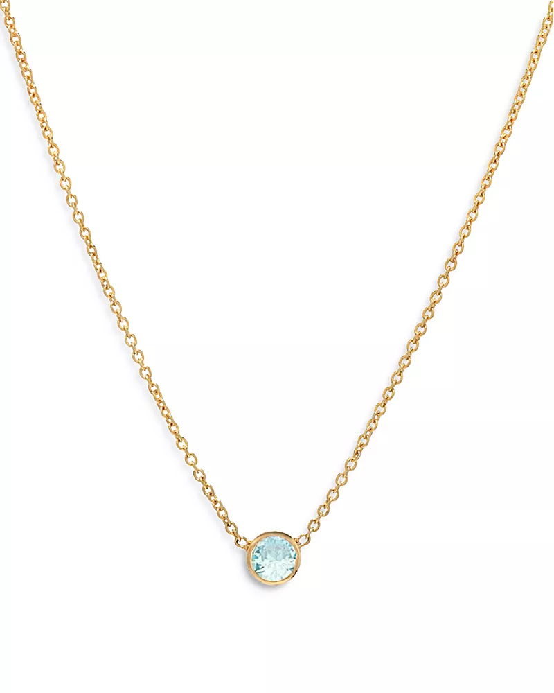 Zoe Lev 14K Yellow Gold Aquamarine Birthstone Solitaire Pendant Necklace, 16
