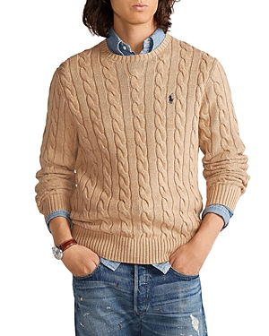 Polo Ralph Lauren Beige Cable Knit Crewneck Sweater With Pony Embroidery On The Front In Wool And Cashmere Man In Nude