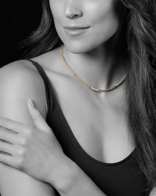 18K Yellow Gold Caviar Beaded Necklace with Diamonds, 16"