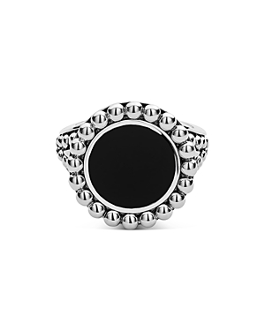 LAGOS STERLING SILVER CAVIAR RING WITH ONYX