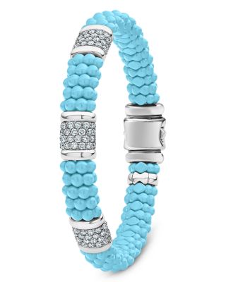 Ceramic & Sterling Silver Caviar Bracelet with Diamonds