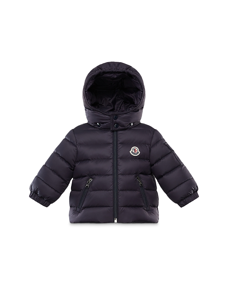 Moncler Logo Patch Padded Coat In Navy
