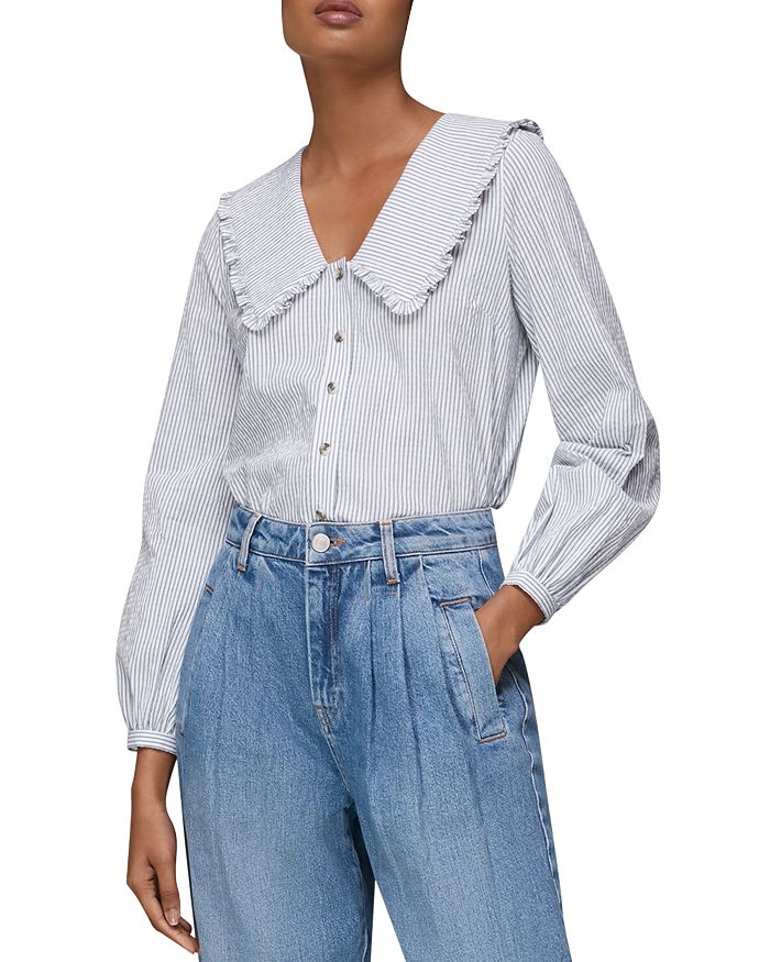 Whistles Oversized Collar Stripe Top Bloomingdale's