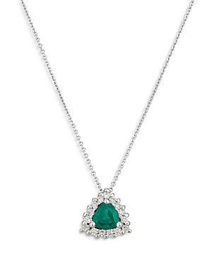 Bloomingdale’s Emerald & Diamond Halo Pendant Necklace in 14K White Gold, 16 - 100% Exclusive