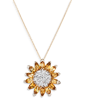 Bloomingdale's Yellow Sapphire & Diamond Sunflower Pendant Necklace In 14k Yellow Gold, 16 - 100% Exclusive