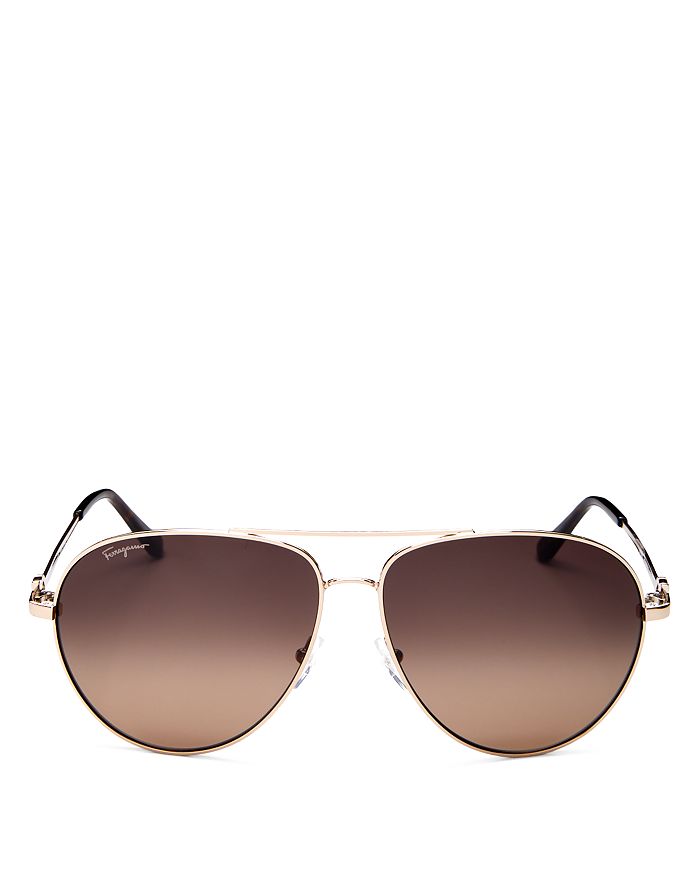 Shop Ferragamo Timeless Collection Brow Bar Aviator Sunglasses, 61mm In Shiny Gold / Brown Gradient