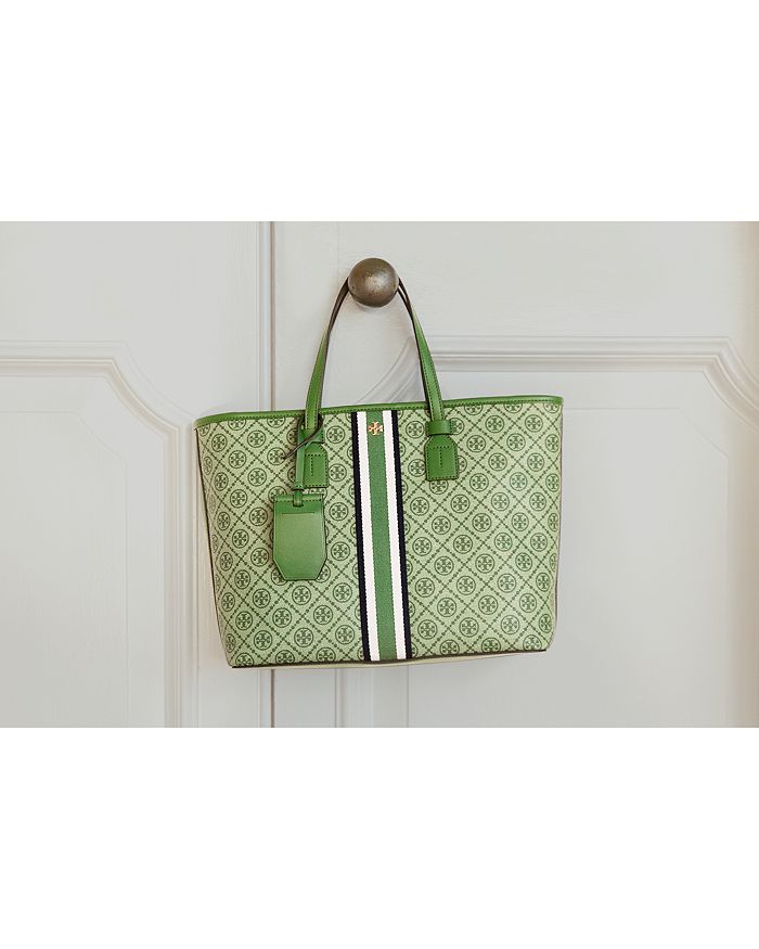 Tory Burch T Monogram Coated Canvas Small Tote In Arugula/gold