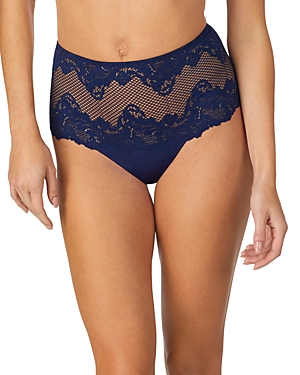 Le Mystere Lace Allure High Waist Thong In Navy Blue