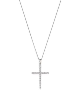 Bloomingdale's Fine Collection - Diamond Micro-Pave Cross Pendant Necklace in 14K White Gold, 0.50 tcw