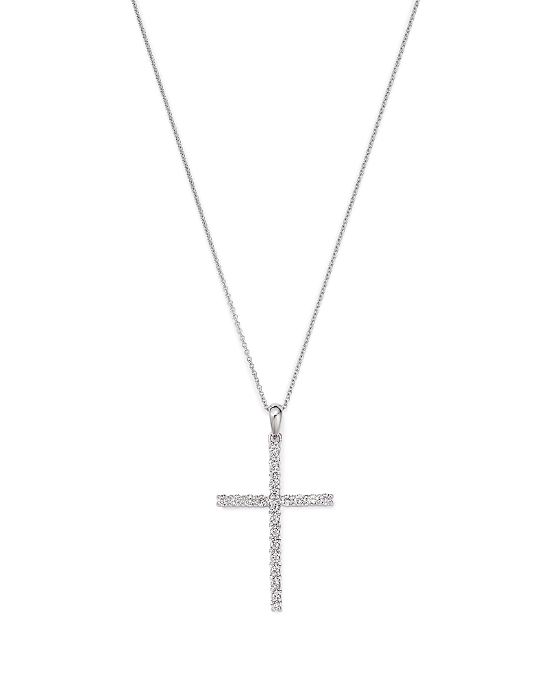Bloomingdale's Fine Collection Diamond Micro-Pave Cross Pendant Necklace in 14K White Gold, 0.50 tcw