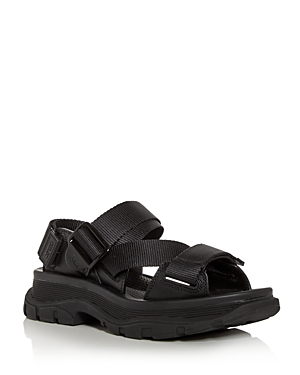 Alexander Mcqueen Flat Strappy Sandals In Black