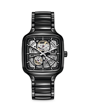 Rado True Square Automatic Open Heart Ceramic Bracelet Watch, 38mm In Black