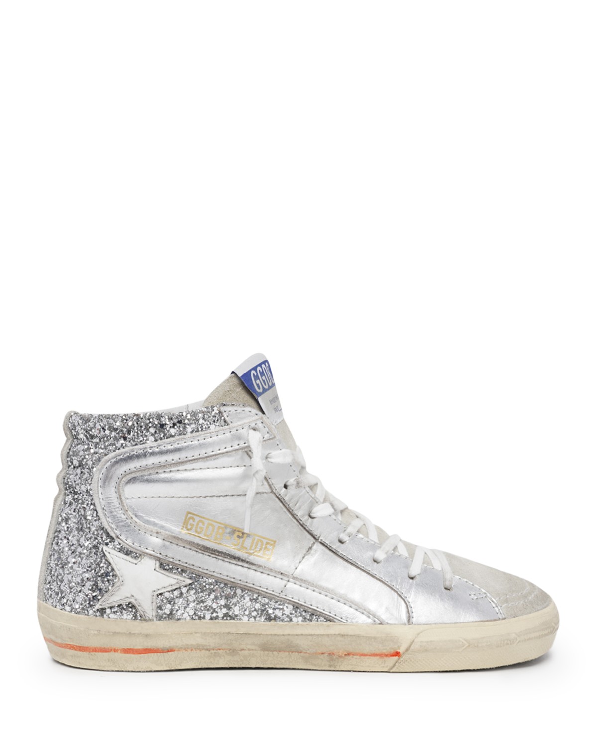 Golden Goose Deluxe Brand Women's Slide Glitter High Top Sneakers in Silver Ice White
