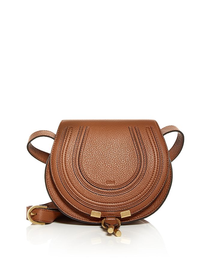 Chloé Marcie Small Leather Saddle Bag In Tan/brass