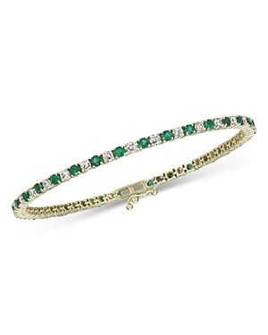 Bloomingdale's Emerald & Diamond Tennis Bracelet In 14k Yellow Gold - 100% Exclusive In Green/gold