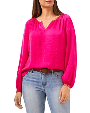 Vince Camuto Plus Size Long Sleeve Front Rumple Peasant Blouse In Pink Shock