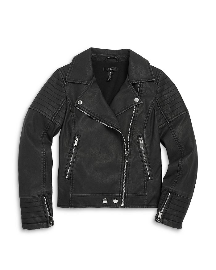 AQUA - Girls' Faux Leather Moto Jacket, Big Kid - 100% Exclusive
