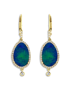 Meira T 14k Yellow Gold Opal & Diamond Halo Drop Earrings In Blue/gold