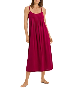 Shop Hanro Juliet Pleated Long Spaghetti Gown In Lucky Charm