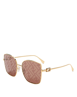 Shop Fendi Baguette Square Sunglasses, 59mm In Gold/brown Logo Mirror