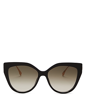 Shop Fendi Baguette Cat Eye Sunglasses, 57mm In Shiny Black / Gradient Brown