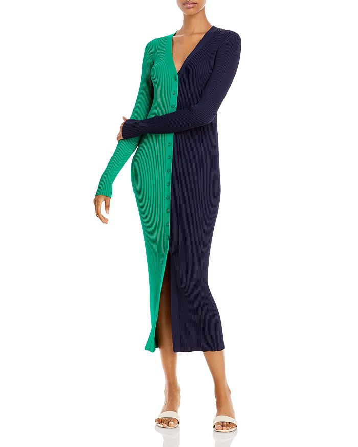 Staud Shoko Colorblock Body-con Sweaterdress In Cloverdee
