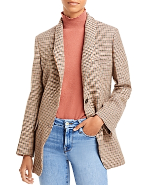 Vanessa Bruno Houndstooth Linen-blend Tweed Blazer In Beige Pink