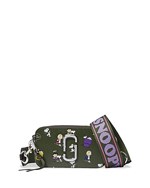 Marc Jacobs Snapshot Peanuts Snoopy & Friends Canvas Crossbody Bag In Dark Green Multi/nickel