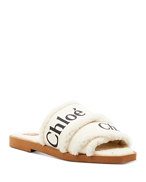 Chloé Women's Woody Shearling Slide Sandals In White
