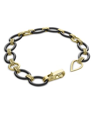 Meridian 18K Yellow Gold Black Caviar Black Ceramic Oval Link Bracelet - Exclusive