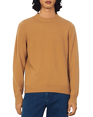 Sandro Mens Naturels Long-sleeve Crewneck Cashmere Jumper M In Camel