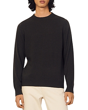 Sandro Mens Navy Blue Crewneck Wool-blend Jumper M In Charcoal Gray