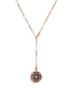 Roberto Coin 18K Rose Gold Palazzo Ducale Black & White Diamond Floral Motif Locket Lariat Necklace,