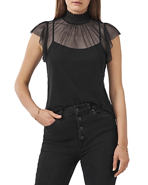 1.state Mock Neck Flutter Sleeve Top In Rich Black
