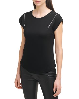 DKNY Zip Shoulder Tee | Bloomingdale's
