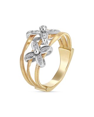 Marco Bicego 18K White & Yellow Gold Marrakech Onde Diamond Flower Triple Row Ring