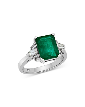 Bloomingdale's Emerald & Diamond Classic Ring In 14k White Gold - 100% Exclusive In Green/white