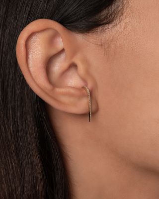 14K Yellow Gold Diamond Curved Bar Stud Earrings