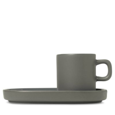Pilar Espresso Cups with Trays, Set of 2