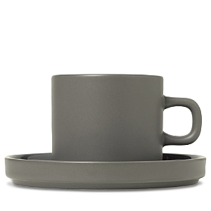 Shop Blomus Pilar Coffee Cups With Saucers, Set Of 2 In Pewter
