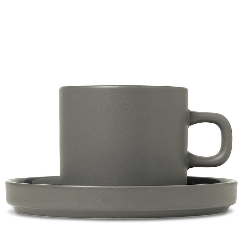Blomus Pilar Coffee Cups With Saucers, Set Of 2 In Pewter