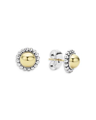 18K Yellow Gold & Sterling Silver High Bar Framed Stud Earrings