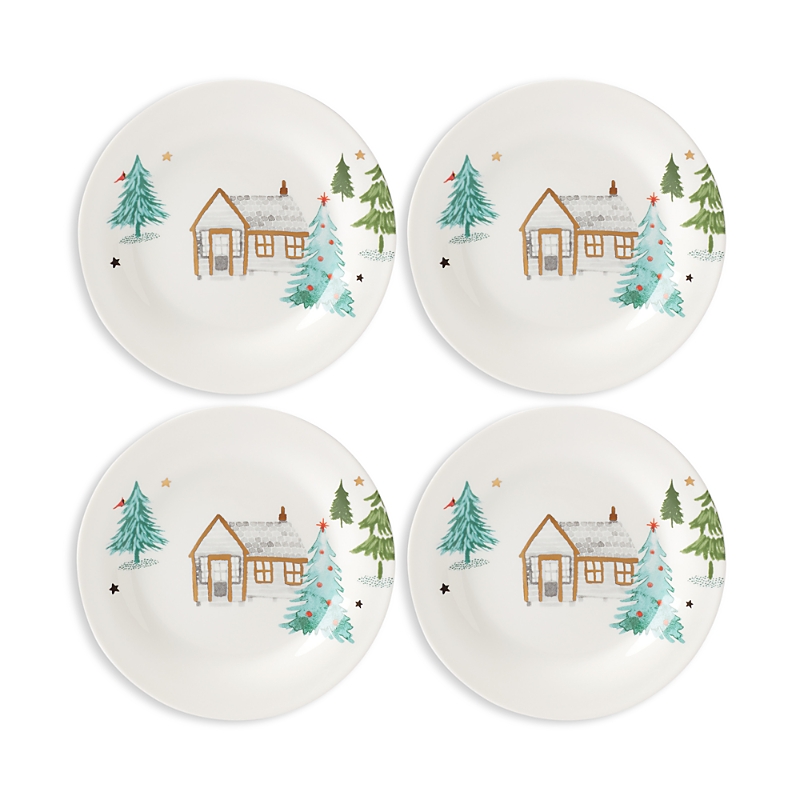 Lenox Balsam Lane 4-piece Tidbit Plate Set, Green, 6.25" In White