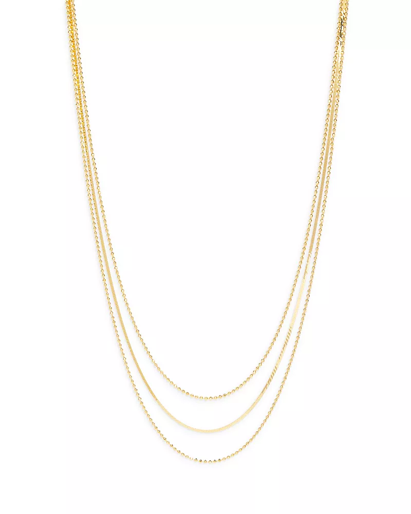Argento Vivo Ball & Herringbone Chain Layered Necklace in 14K Gold Plated Sterling Silver, 16