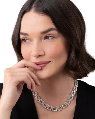 18K Yellow Gold & Sterling Silver High Bar Link Statement Necklace, 16"