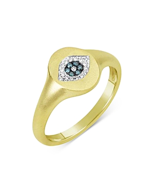 MEIRA T 14K YELLOW GOLD BLUE AND WHITE DIAMOND EVIL EYE SIGNET RING,1R4692Y7