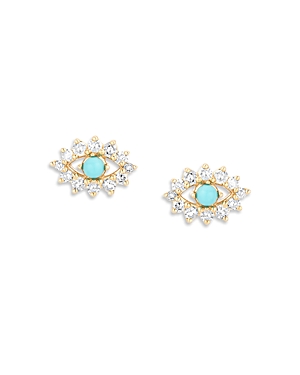 Adina Reyter 14k Yellow Gold Turquoise & Diamond Evil Eye Stud Earrings