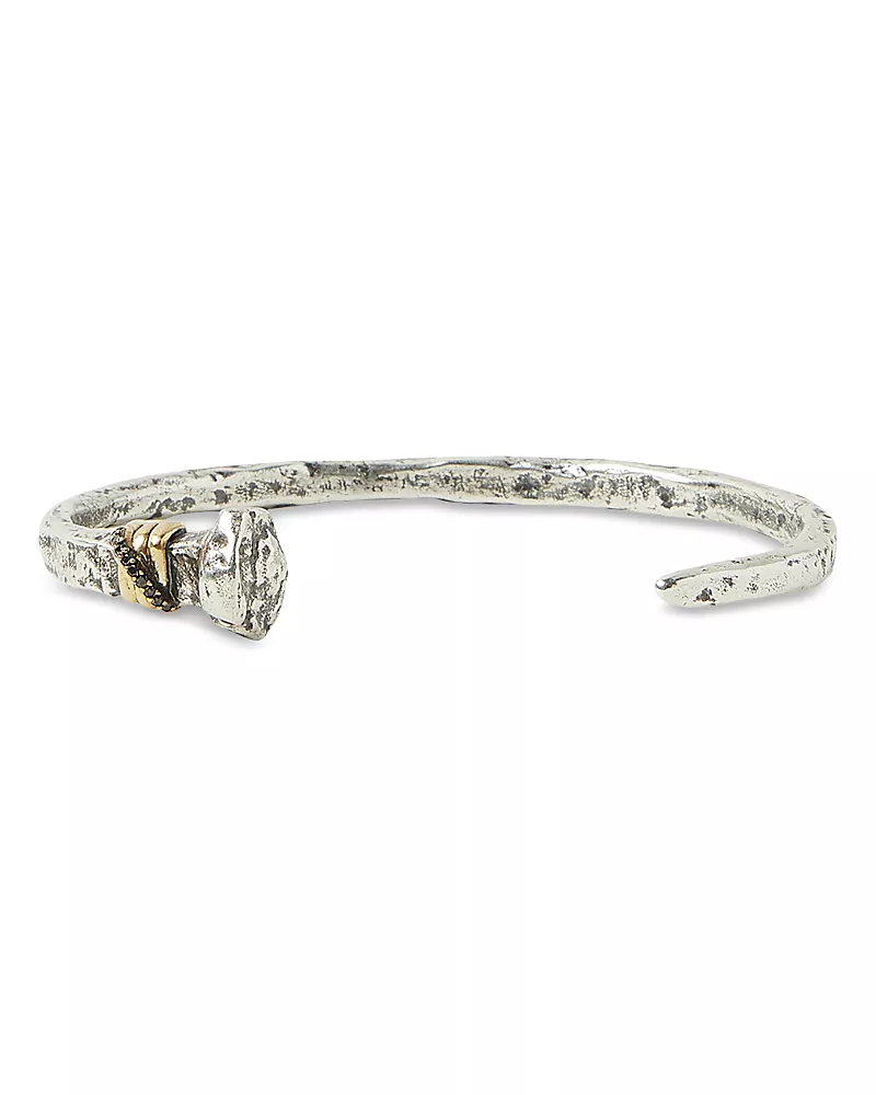 John Varvatos Collection Men's Sterling Silver & Brass Nail Black Diamond Cuff Bracelet