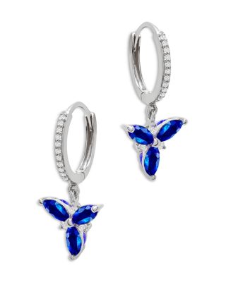 Blue Sapphire & Diamond Trio Drop Earrings in 14K White Gold 