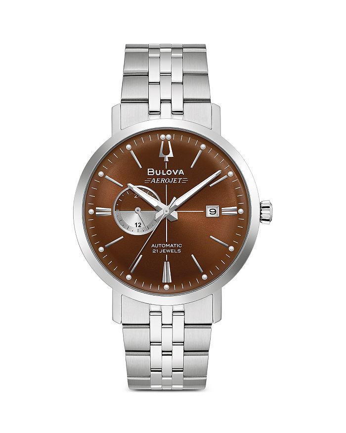 Shop Bulova Aerojet Watch, 41mm In Brown/silver